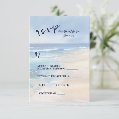 Trendy Beach Watercolor Ocean Wedding Meal Choices RSVP Card