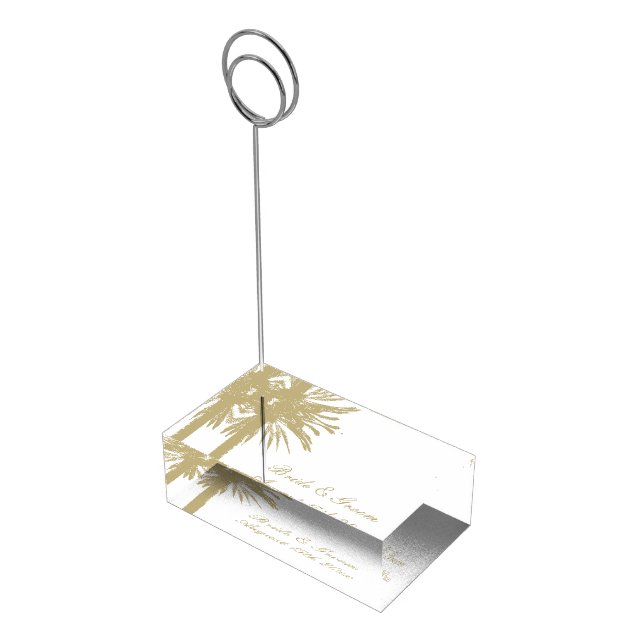Trendy beach wedding palm tree logo place card holder (Corner)