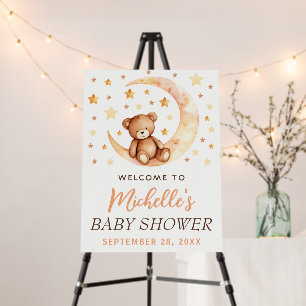 Trendy Bear Moon & Stars Baby Shower Welcome Sign