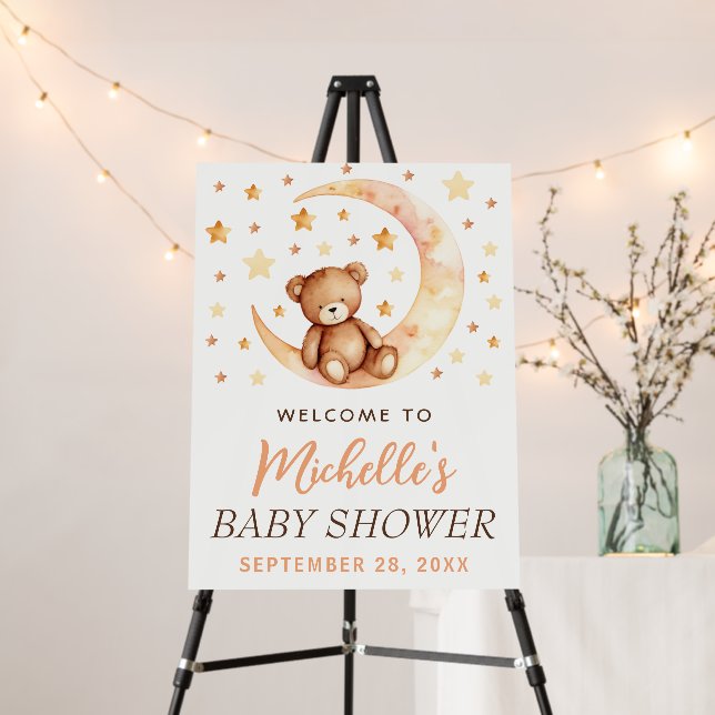Trendy Bear Moon & Stars Baby Shower Welcome Sign (In Situ (Stand))