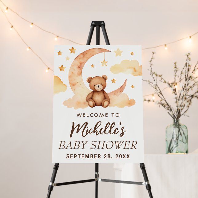 Trendy Bear Moon & Stars Baby Shower Welcome Sign  (In Situ (Stand))
