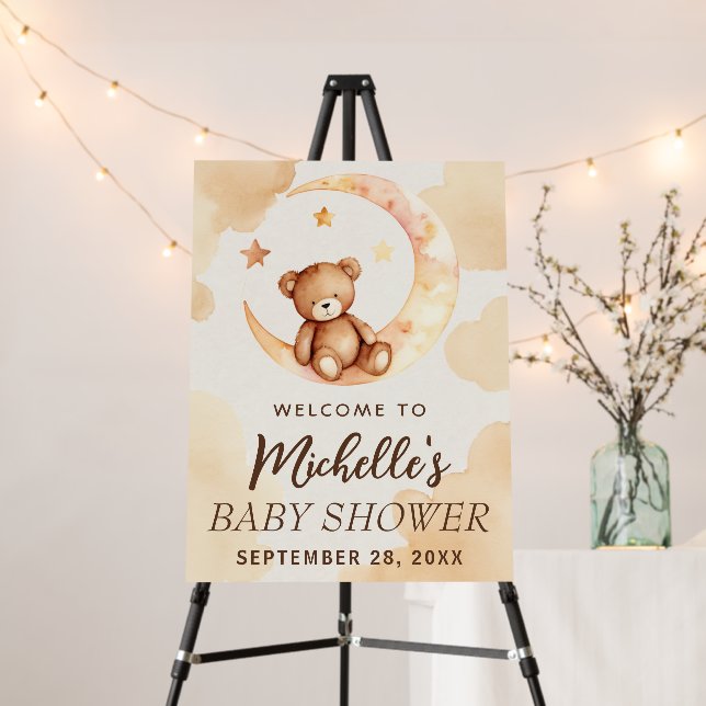 Trendy Bear Moon & Stars Baby Shower Welcome Sign (In Situ (Stand))