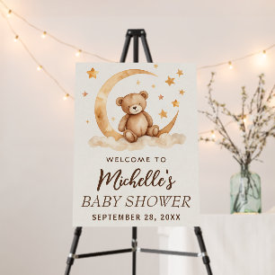 Trendy Bear Moon & Stars Baby Shower Welcome Sign