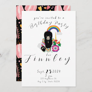 Trendy BearyCorn Cartoon Girls Birthday Party Invitation