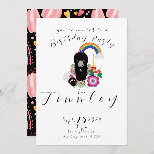 Trendy BearyCorn Cartoon Girls Birthday Party Invitation