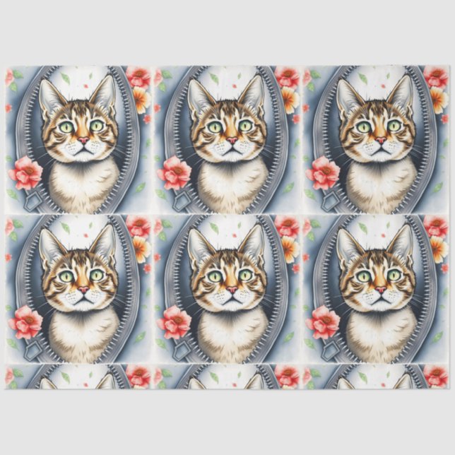 Trendy Beautiful Cute Watercolor Cat Collection Tissue Paper (Front)
