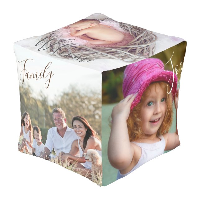 Trendy Beautiful Family Collage Photos  Pouf (Angled Front)