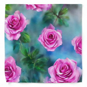 Trendy Beautiful Watercolor Pink Roses Collection Bandana