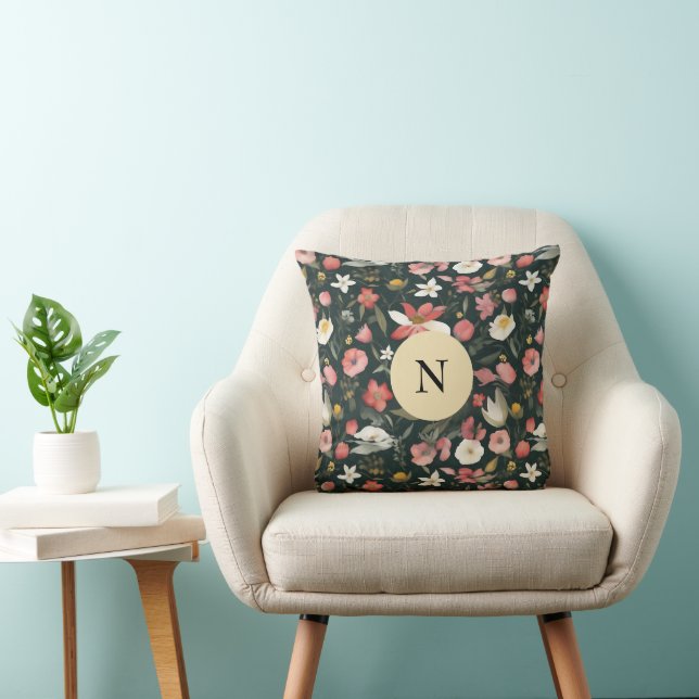 Trendy & Beautiful Wildflowers in Crimson & Sage Throw Pillow (Chair)