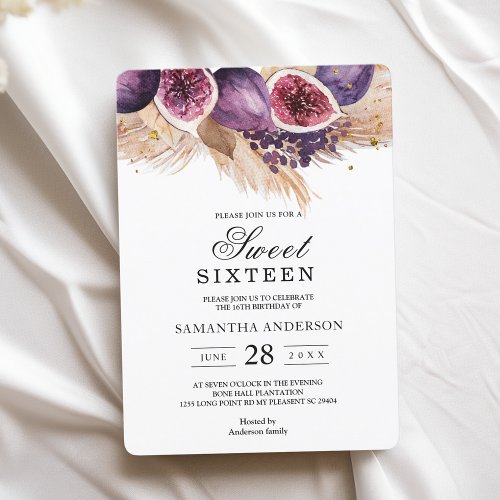 Trendy Beauty Purple Figs  Pampas Invitation