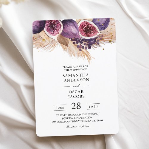 Trendy Beauty Purple Figs  Pampas Invitation