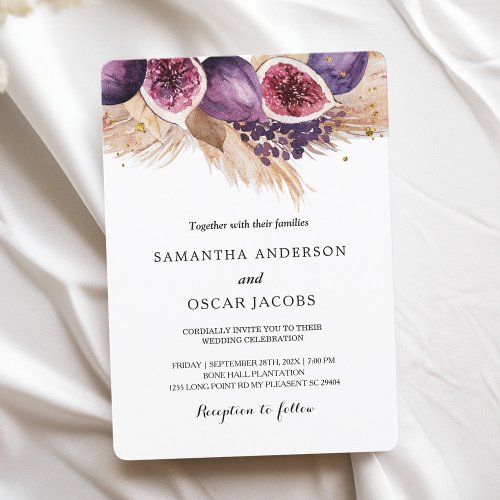 Trendy Beauty Purple Figs  Pampas Invitation