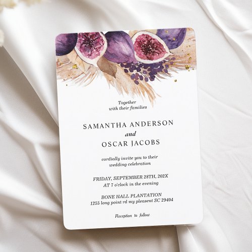 Trendy Beauty Purple Figs  Pampas Invitation