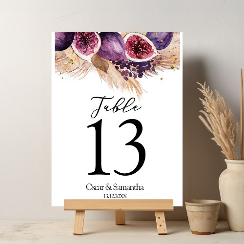 Trendy Beauty Purple Figs  Pampas Table Number
