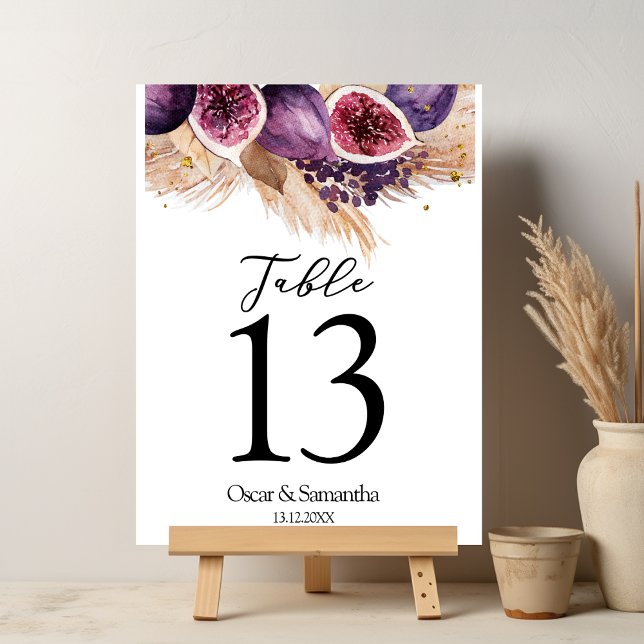 Trendy Beauty Purple Figs & Pampas Table Number (Creator Uploaded)