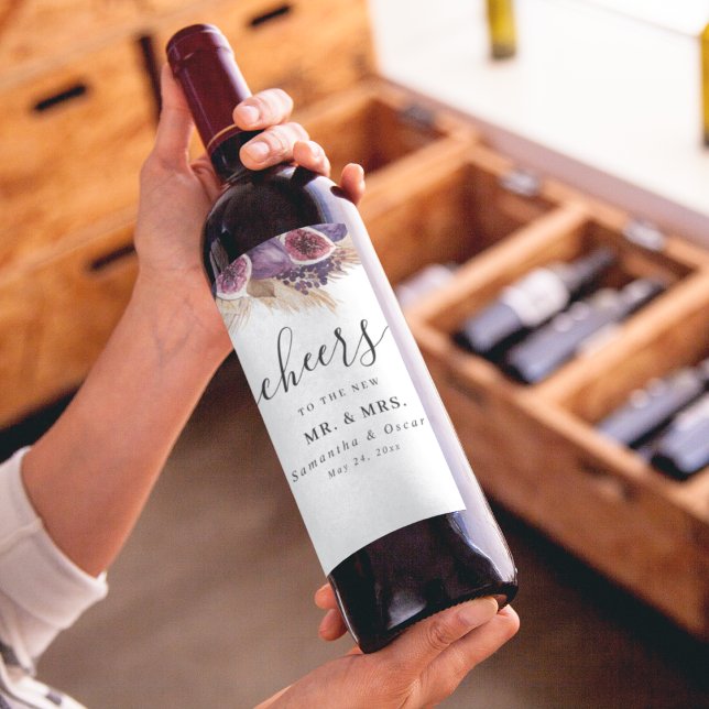 Trendy Beauty Purple Figs & Pampas Wine Label (Creator Uploaded)