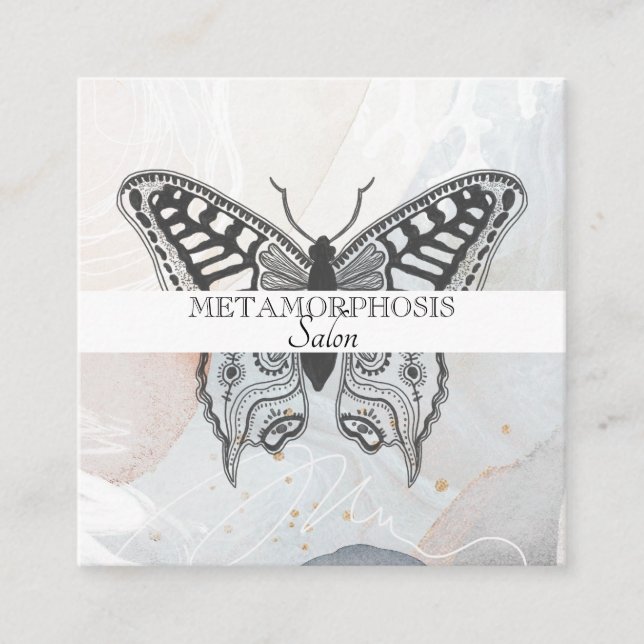 Trendy Beauty Salon Makeup Artist Hair Butterfly Square Business Card (Front)