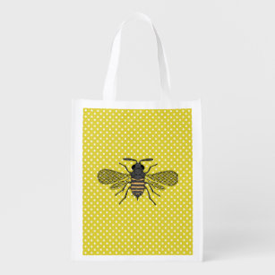 Trendy BEE Yellow Polkadot Pattern Gift Decor NEW Grocery Bag