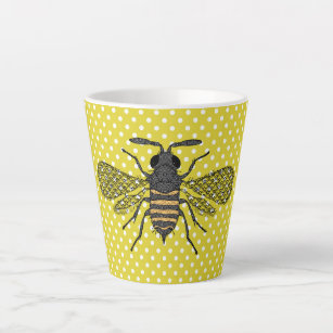 Trendy BEE Yellow Polkadot Pattern Gift Decor NEW Latte Mug