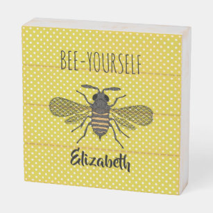 Trendy BEE YOURSELF Yellow Polkadot DECOR Named Wooden Box Sign