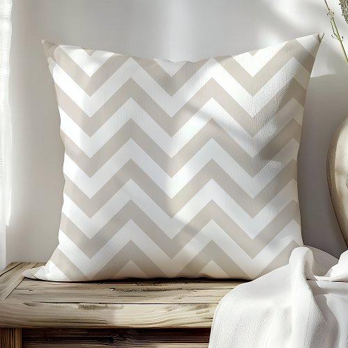 Trendy Beige And White Chevron Zigzag Stripes Throw Pillow