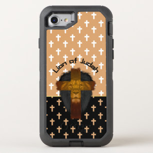 Trendy Beige Black White Crosses Lion of Judah OtterBox Defender iPhone SE/8/7 Case