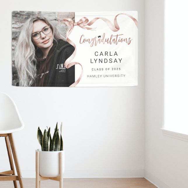Trendy Beige Bow Photo Graduation Banner (Creator Uploaded)