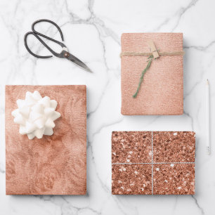 Trendy Beige Brown Metallic Glitter Wrapping Paper Sheets