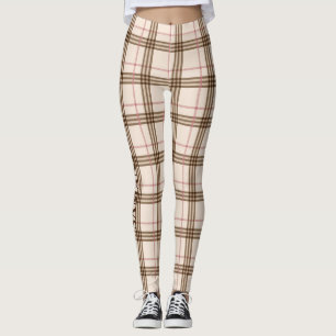 Trendy beige brown pink rose gold Thompson tartan Leggings