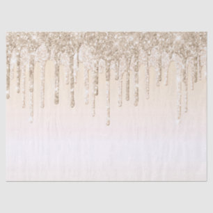 Trendy Beige Champagne Glitter Drips Graphic Tissue Paper