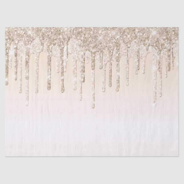 Trendy Beige Champagne Glitter Drips Graphic Tissue Paper (Front)