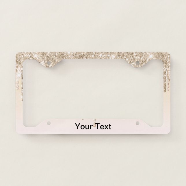 Trendy Beige Glitter Drips Graphic License Plate Frame (Front)