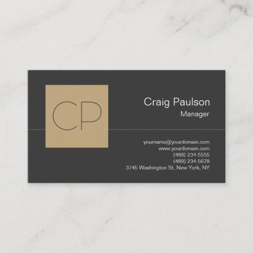 Trendy Beige Gray Chic Monogram Business Card