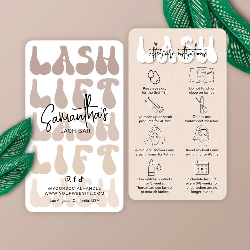 Trendy Beige Lash Lift Tint Aftercare Retro Salon Business Card