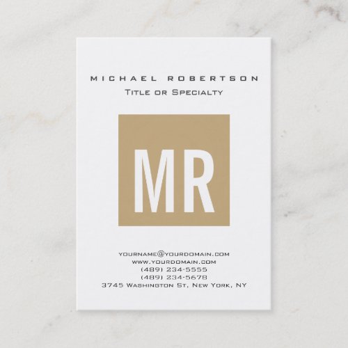 Trendy Beige Monogram White Business Card