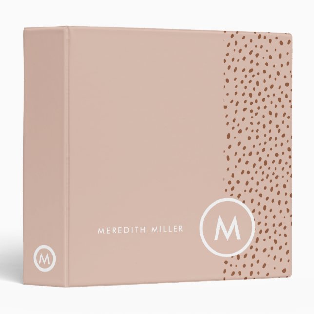 Trendy Beige Monogram with Terracotta Boho Brown  3 Ring Binder (Front/Spine)