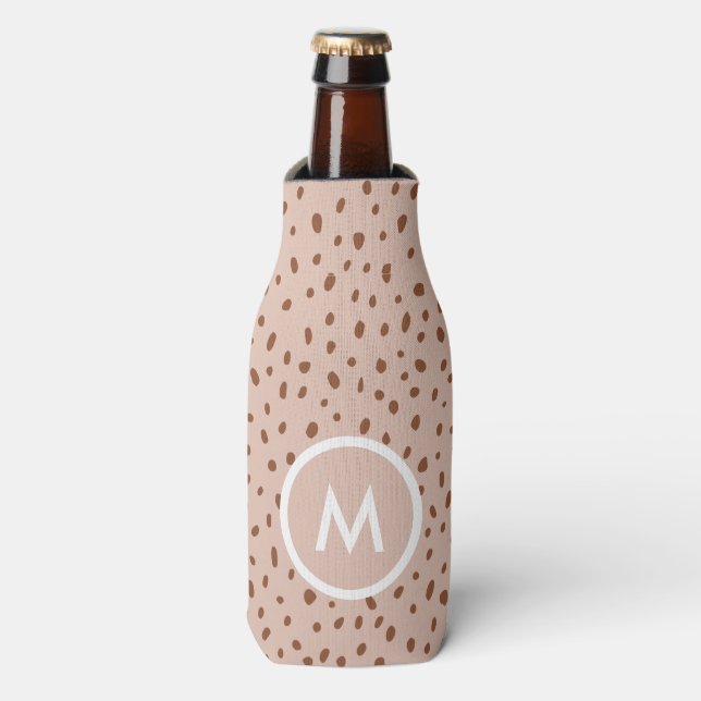 Trendy Beige Monogram with Terracotta Boho Brown  Bottle Cooler (Bottle Front)