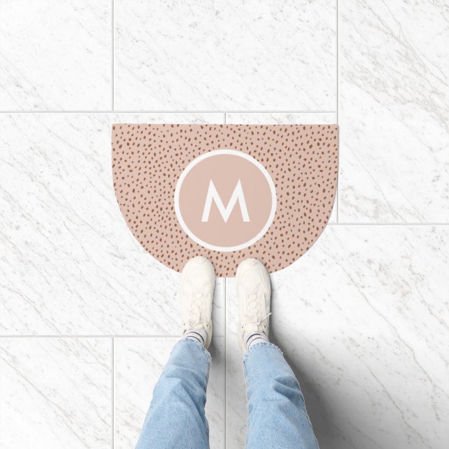 Trendy Beige Monogram with Terracotta Boho Brown  Doormat (Indoor)