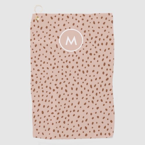 Trendy Beige Monogram with Terracotta Boho Brown  Golf Towel