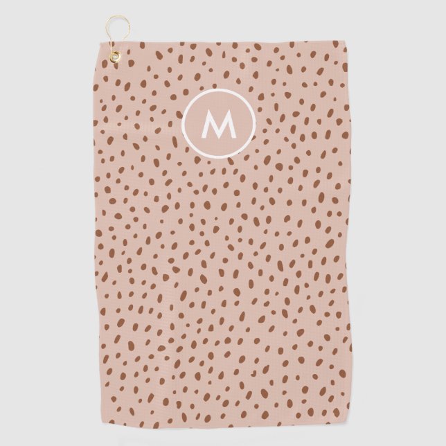 Trendy Beige Monogram with Terracotta Boho Brown  Golf Towel (Front)