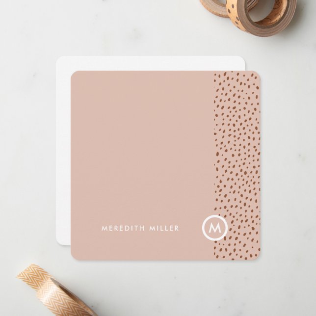Trendy Beige Monogram with Terracotta Boho Brown  Note Card (Front/Back In Situ)