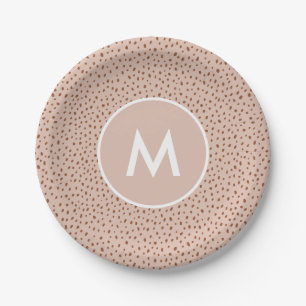 Trendy Beige Monogram with Terracotta Boho Brown  Paper Plates