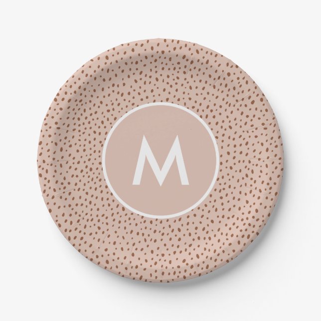 Trendy Beige Monogram with Terracotta Boho Brown  Paper Plates (Front)