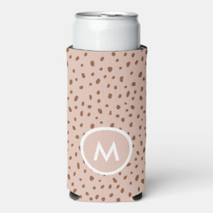 Trendy Beige Monogram with Terracotta Boho Brown  Seltzer Can Cooler