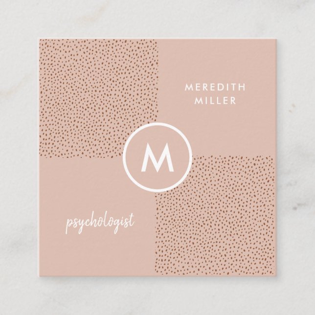 Trendy Beige Monogram with Terracotta Boho Brown  Square Business Card (Front)