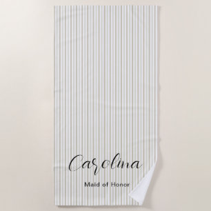 Trendy Beige Pinstripes Bridesmaid Bachelorette Beach Towel
