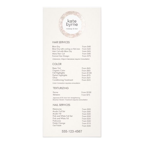 Trendy Beige Sequin Beauty Price List Service Menu