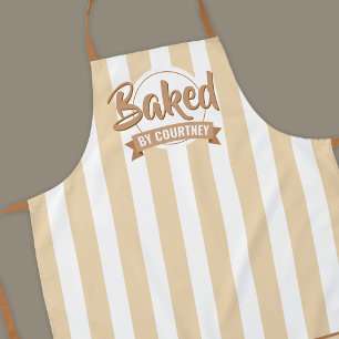 Trendy Beige Stripes Girly Bakery Chef Caterer Apron