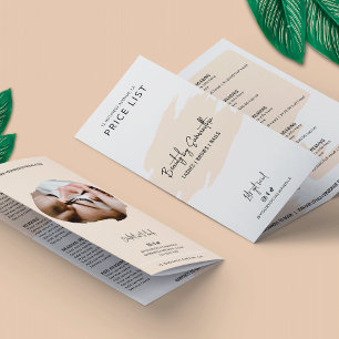Trendy Beige Watercolor Salon Tri-Fold Price List Brochure