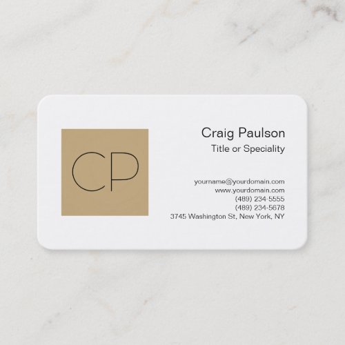 Trendy Beige White Monogram Business Card